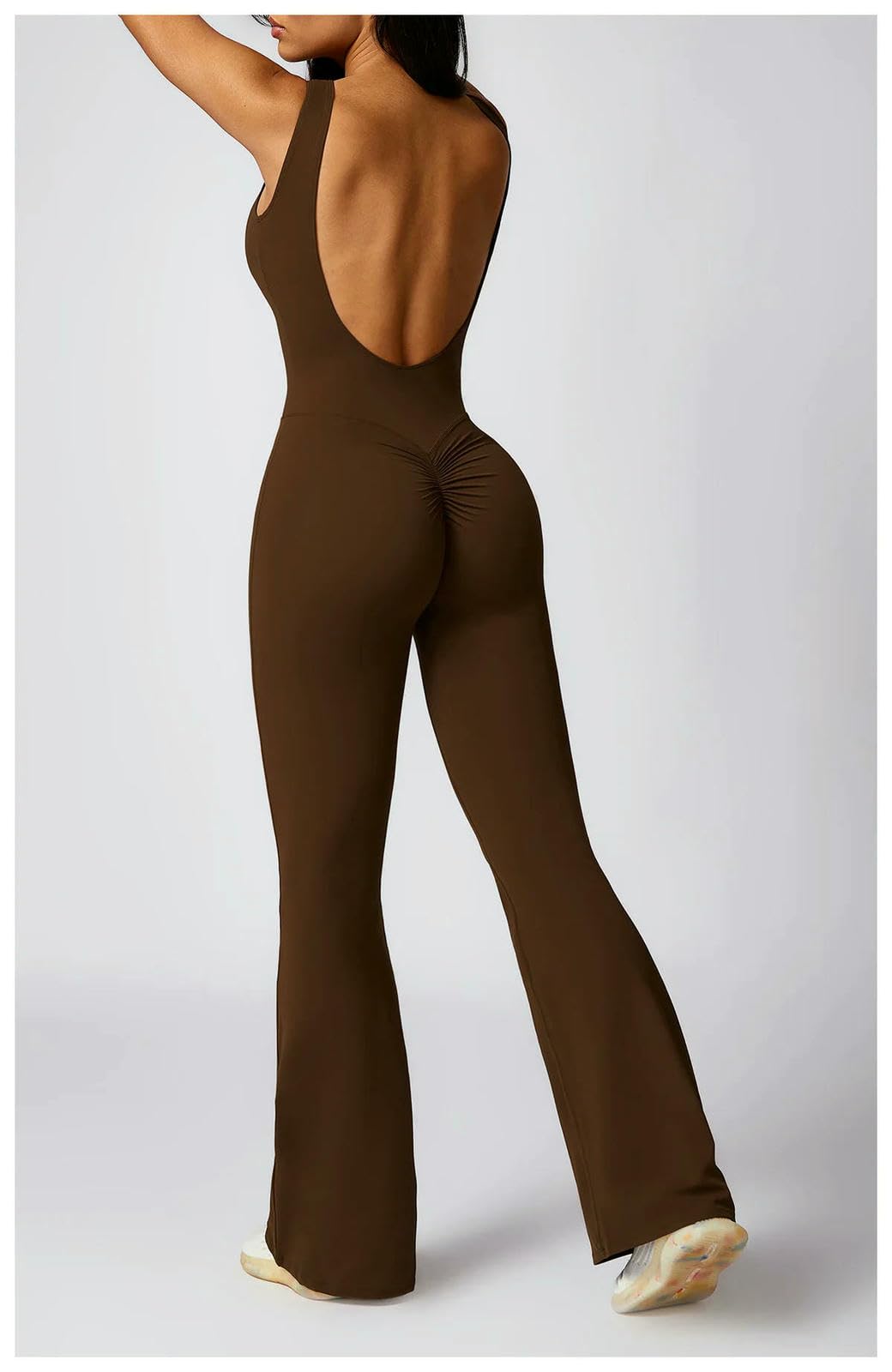 Shapewear Sexy V Back Jumpsuit Gym Set Women Sport Training Yoga Kombinezon Fitness Kombinezon Bodysuits Bodysuits Sportswear Brzozowa Brązowy-L