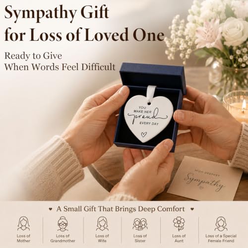 Image of Memorial Gift for Loss of a Loved One, You Make Her Proud Every Day Ceramic Heart Ornament, Sympathy Bereavement Keepsake for Funeral, Remembrance Table, Christmas Tree, Family and Friends