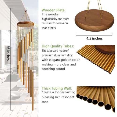 Image of Large Memorial Feng Shui /Vastu Wind Chimes for Home, Office, Indoor & Outdoor Decoration | Elegant 15 Aluminum Alloy Tuned Tubes for Positive Vibrations Energy Flow