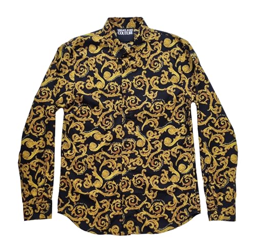 VERSACE camicia manica lungha in cotone uomo 74GAL2S1 nero-oro