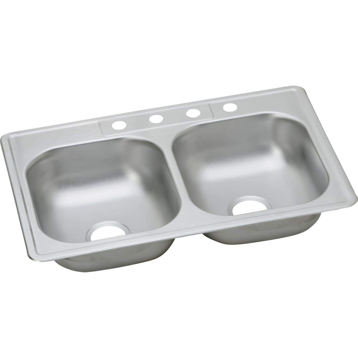 Dayton Stainless Steel 33" x 21-1/4" x 6-9/16", 2-Hole Equal Double Bowl Drop-in Sink