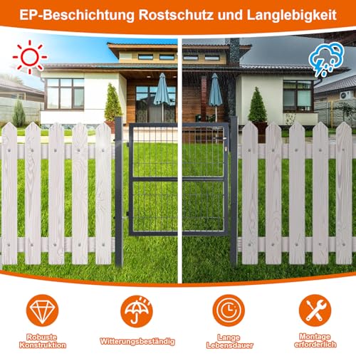 Ollewiellan Gartentor Anthrazit, 100x100cm Gartentür aus verzinktem Stahl, Zauntür Hoftür inkl.Schloss Türklinke und 3 Schlüsseln, Zauntor Zaun Robust und Langlebig, Wetterfest
