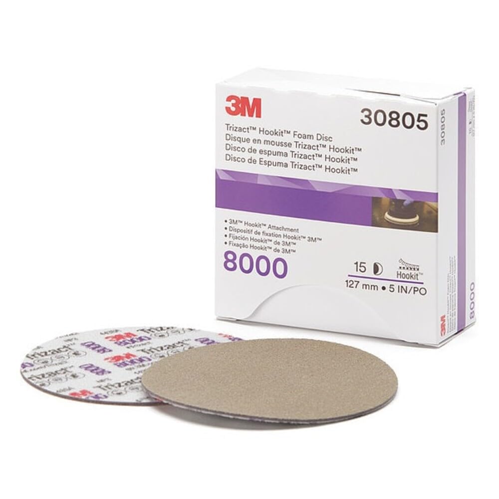 Trizact 3M 8000 Grade Hookit Foam Backed Abrasive Disc, 30805, 5 in, Paint Finishing, Ultrafine Sanding, Micro Scratch Removal,15 Discs/Carton​