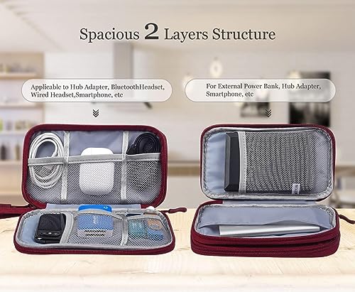 Image of CAOODKDK Electronics Accessories Organizer Pouch Bag, Travel Universal Organizer for Cable, Charger, Phone, SD Card, Business Travel Gadget Bag (Wine Red)
