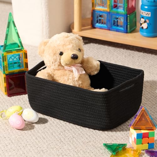MiniArk-Small-Storage-Baskets-for-Organizing-Closet-Organizer-Bins-Shelf-Toy-Basket-Woven-Rope-Baskets-Cube-Decorative-Box-Shallow-Basket-13x85x51-3-Packs-Black