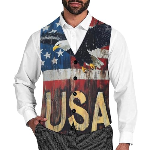 U.S Flag USA E-agle Mens Slim Fit Suit Vest Dress Waistcoat Casual Business Vest