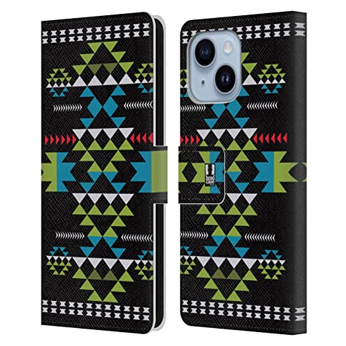 Étui portefeuille en cuir iPhone 14 Plus Head Case Designs Noir Néo-Navajo