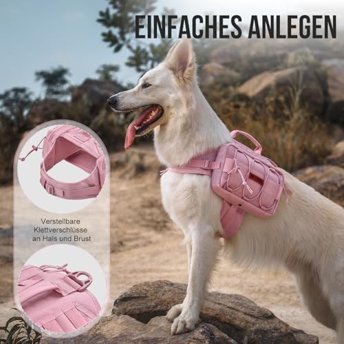 OneTigris Mammoth Hunderucksack 2.0 Version Reißen Camping Wandern Hundebackpack für M/L Größe Hunde (M, Rosa)