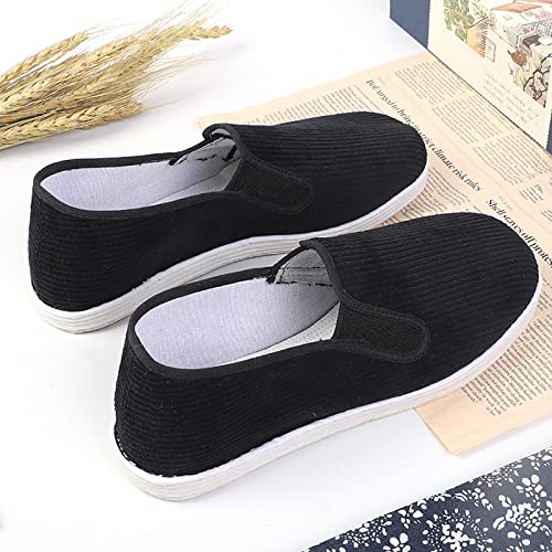 Chinese Traditional Handmade Canvas Shoes, Casual Unisex Flat Slip on Old Beijing Cotton Sole Cloth Kung Fu Shoes with Sweatband, for Training Breathable Tai Chi Shoes3