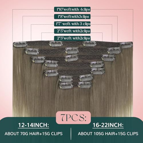 Image of Easyouth 22 Inch Clip in Extensions Real Human Hair Ombre Extensions Clip in Human Hair Light Brown Ombre Platinum Blonde Soft and Smooth Human Hair Extension Clips ins for Natural Look 7Pcs 120G