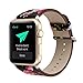 YOSWAN Bracelet for Apple Watch, National Black White Floral Printed Leather Watch Band Strap for Apple Watch Flower Design Wrist Watch Bracelet, Black Pink Flower, 38mm