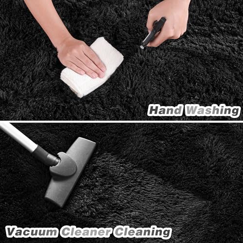 junovo Ultra Soft Area Rugs 6x9 Feet Fluffy Carpets for Bedroom Kids Girls Boys Baby Living Room Shaggy Floor Nursery Rug Home Decor Mats, Black