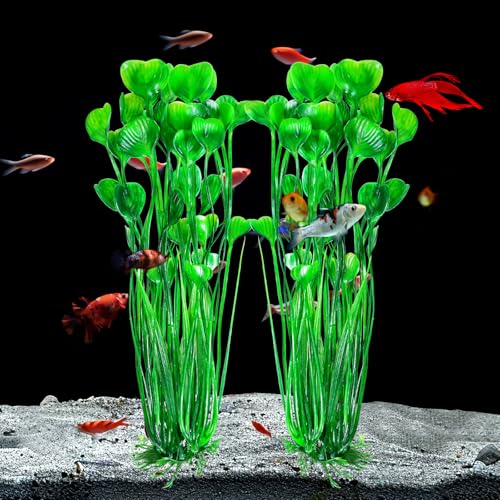 Image of AQUANEAT Artificial Fish Tank Plants, Plastic Aquarium Accessories Large, 15.5 inch Green Decorations, 2pcs