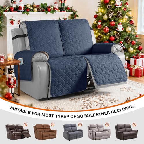 Image of VANSOFY Waterproof Recliner Loveseat Covers Washable, Navy Blue,2 Seater | 1-Piece, Non-Slip with Elastic Straps, Sofa Cover with Pocket for Dogs, Pets