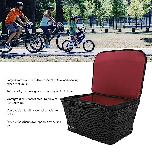 Fahrradkorb Hinten mit Wasserdichter Abdeckung, 20 L, Metalldraht-Fahrradkorb, 20 Kg Lager, Fahrrad-Gepäckträger, Aufbewahrungskorbhalterung für die Meisten Hinteren Fahrradträger