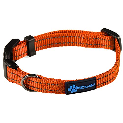 Image of Max and Neo Neo Nylon Buckle Reflective Dog Collar - We Donate a Collar to a Dog Rescue for Every Collar Sold (X-Small, Orange)