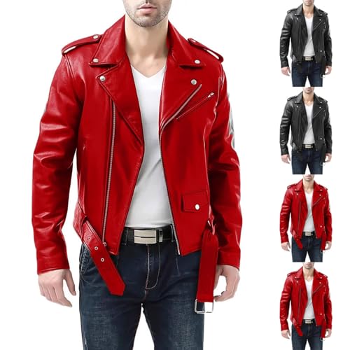 Cambkatl Men's PU Leather Jacket Casual Belted Faux Leather Motorcycle Jackets Zipper Biker Coats Windbreaker2