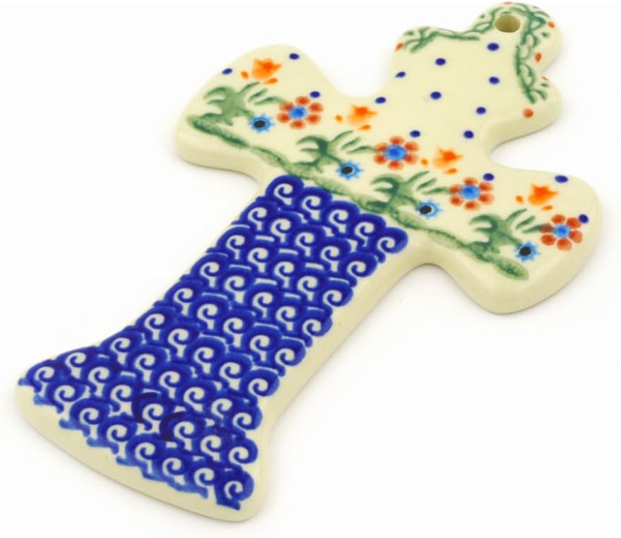 Polmedia Polish Pottery Cross - Spring Flowers Pattern Handmade in Boleslawiec Poland by Ceramika Bona + Certificate of Authenticity