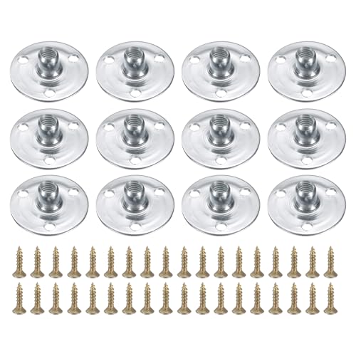 uxcell 12Pcs M6 T-Nuts, Zinc Plated Steel Brad Hole Tee Nut with Screws, 3-Hole Round Base Weld Nuts 11.2mm Height Through Hole Flange Insert Female Thread Plate Nuts, Silver