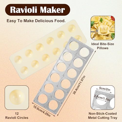 5 Pcs Ravioli Mold Set, 2 Inch Squares Raviolis Maker Press & 3 Pasta Cutter Stamp Makers & 1 Wood Rolling Pin, Pasta Making Tool Kit for Home Kitchen Restaurant Supplies - Thumbnail 2
