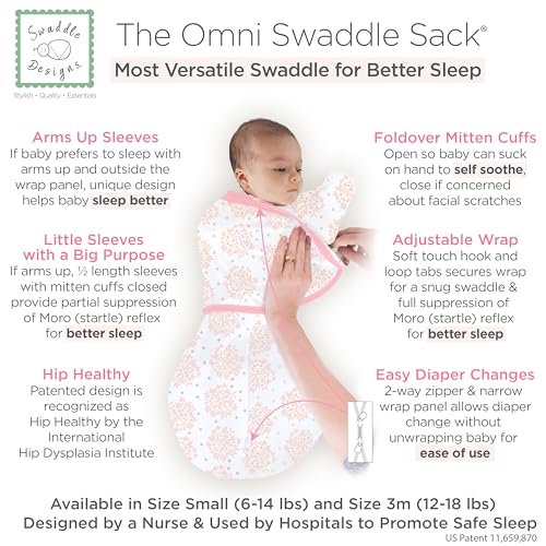 Image of SwaddleDesigns 6-Way Omni Swaddle Sack, Arms Up Swaddle for Newborn, More Options to Calm Startle Reflex, Improves Sleep
