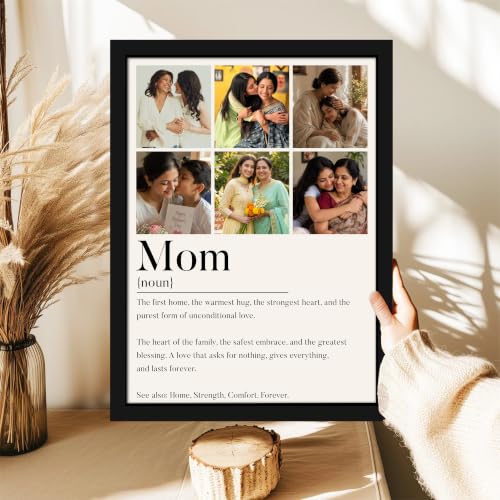 Image of Art Street Personalized Gift for Mother, MOM Photo Frame | 6 Image Collage with Custom Text, Customized Photo Frame for Mother, Wall Decor for Bedroom Living Room, A4 Size 8x12 Inch
