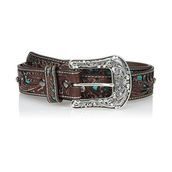 Ariat Women's Turquoise Inlay Floral Bling Belt, Brown, Small