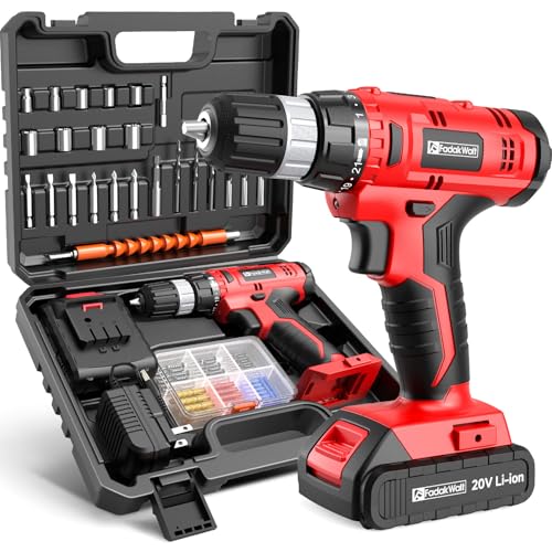 Image of FADAKWALT Cordless Drill Set, 20V Electric Power Drill With Battery And Charger, 30N Torque, 21+1 Settings, 3 /8-Inch Keyless Chuck, Driver Bits Kit, LED Light (Red)