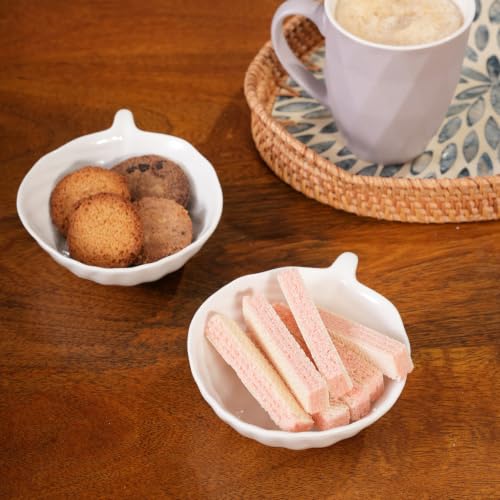 Image of HOME 360 Premium Ceramic Leaf Serving Bowls Set of 2 | Modern White Small Bowls for Snacks, Cookies, Biscuits, Desserts, Dips & Side Dishes (2, Leaf Serving Bowls)
