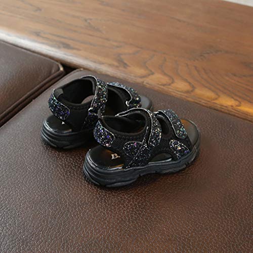 Kids Sandal, Boys Girls Sandals Open-Toe Summer Outdoor Sport Sandals Mesh Bling Sequins Sport Sneakers (Black, 2-2.5Years)4