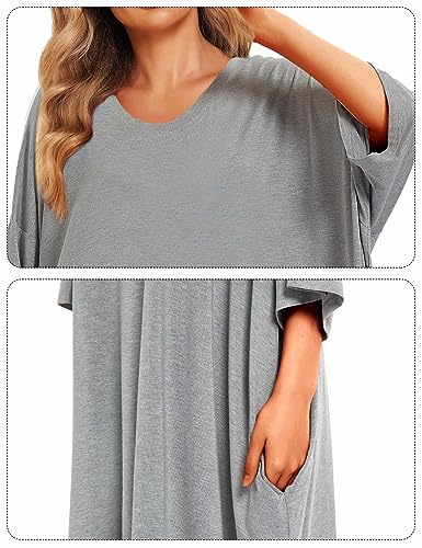 Image of KFUBUO Plus Size Nightgowns for Women Oversized Sleep Tshirts Dress Short Sleeves Sleepwear With Pocket Fit S-5XL