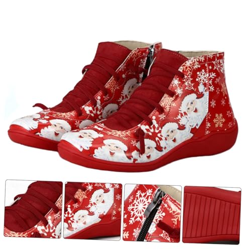 Bottines rouges de Noël courtes en PU confortables pour femmes