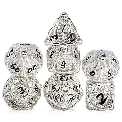 DNDND-Hollow-Metal-Dice-Set-DD-7-PCS-Silver-Hollow-Dice-with-Grogeous-Gift-Case-for-DND-Dungeons-and-Dragon-Tabletop-Game-Silver-with-Black-Number