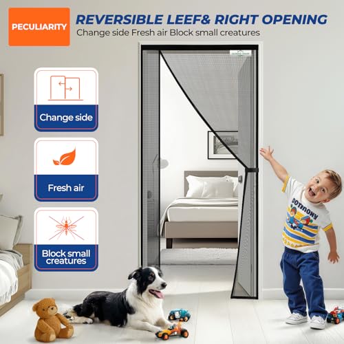 SCREEN DOOR Moskitiera do drzwi okiennych 135 x 210 cm | Odwracalna moskitiera otwierana po lewej i prawej stronie, łatwy dostęp, ochrona przed owadami - czarna