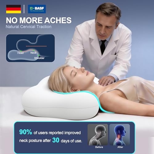 HUADER Cervical Pillows for Neck Pain Relief, Cooling Memory Foam Hypoallergenic Pillow for Side, Back & Stomach Sleepers – Ergonomic Neck Support, for Men & Women, CertiPUR-US & Oeko-TEX — view 3
