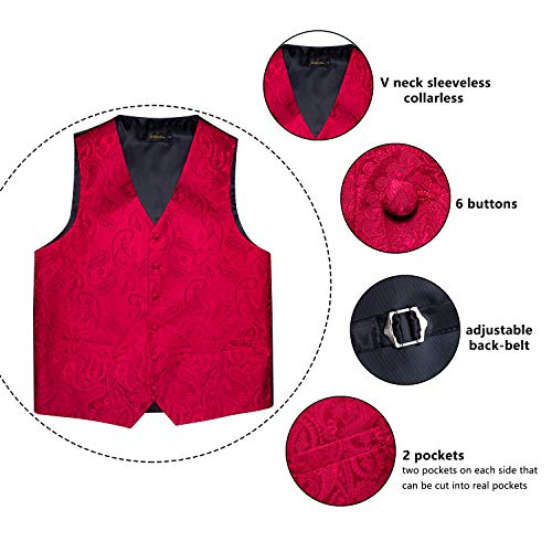 Image of DiBanGu Mens Paisley Vest Silk Sleeveless Suit Vest and Neck Tie Pocket Square Cufflinks Set for Wedding Formal