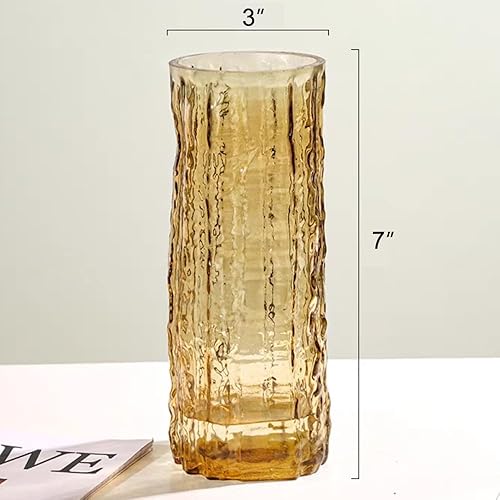 Miniatura 9 de Jarrón cilíndrico de cristal transparente de 7 pulgadas, florero grueso acanalado para centros de mesa modernos, decoración del hogar, sala de