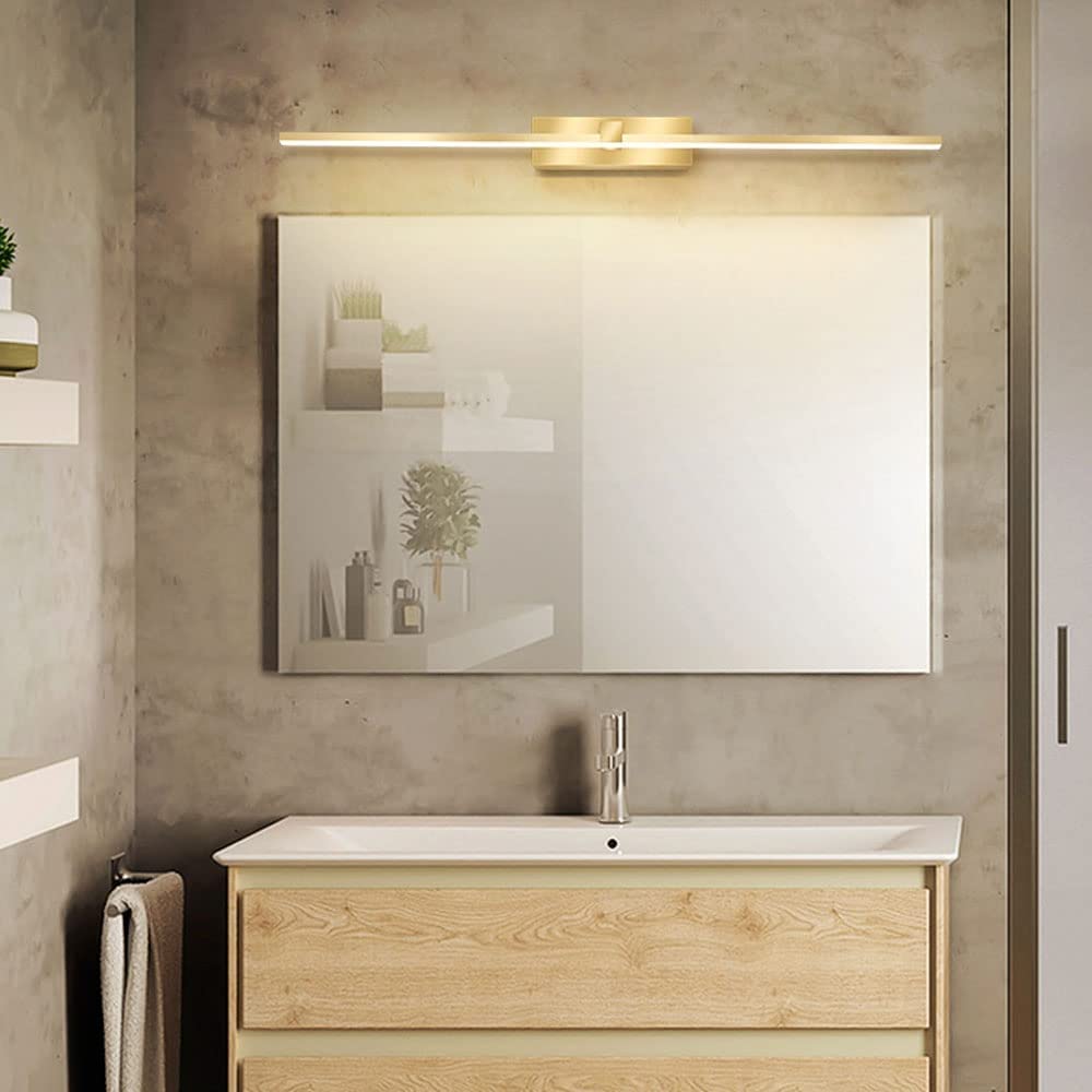 Luces de Espejo de Tocador Doradas, Lámpara Lineal LED de 12 W, Aplique de Pared Minimalista para Baño, Iluminación Frontal de Espejo