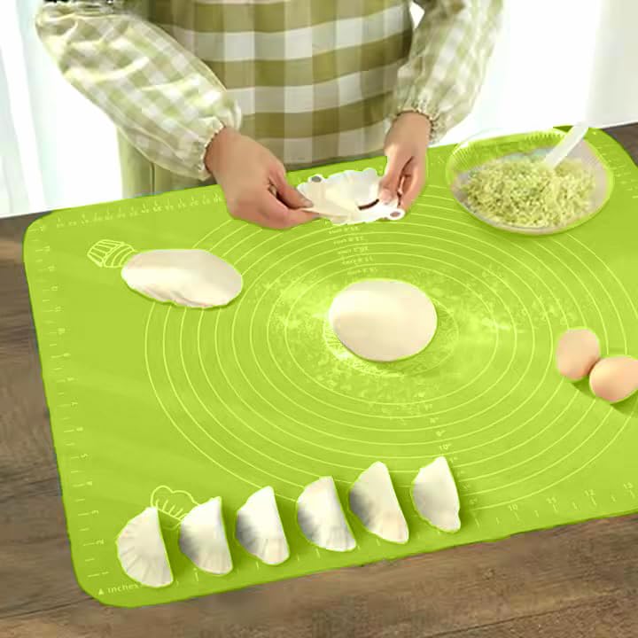 Image of LivingBasics 50x40 cm Silicone Roti Rolling Mat for Kitchen Non-Stick Chapati Dough Aata Kneading Mat with Measurement Guides /Food Grade Pad for Roti, Pizza, Paratha & Pastry (Green, Pack of 2)