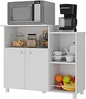 Balcão Fruteira Multimóveis para Forno e Micro-ondas, 2 Portas, Nicho para Galão de Água, Cozinha/Lavanderia - Branco Premium