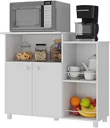 Balcão Fruteira Multimóveis para Forno e Micro-ondas, 2 Portas, Nicho para Galão de Água, Cozinha/Lavanderia - Branco Premium