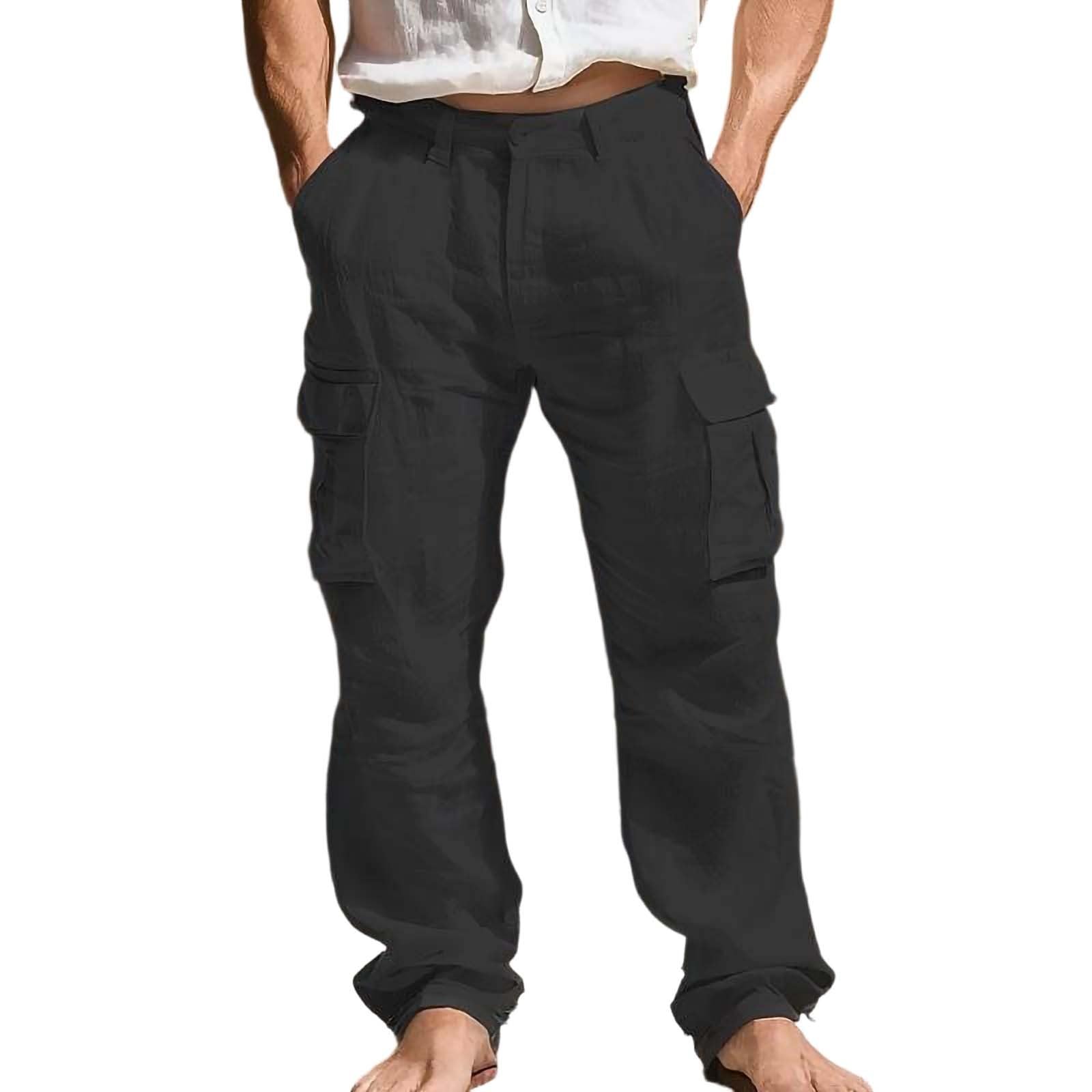 2026 Pantalon en Lin Homme Cargo Coupe Droite Classique Pantalon Baggy Hommes Lin Décontracté Pantalons de Travail Sport Jogging Grande Taille Léger et Respirant Trousers pour l'Été et Le Quotidien
