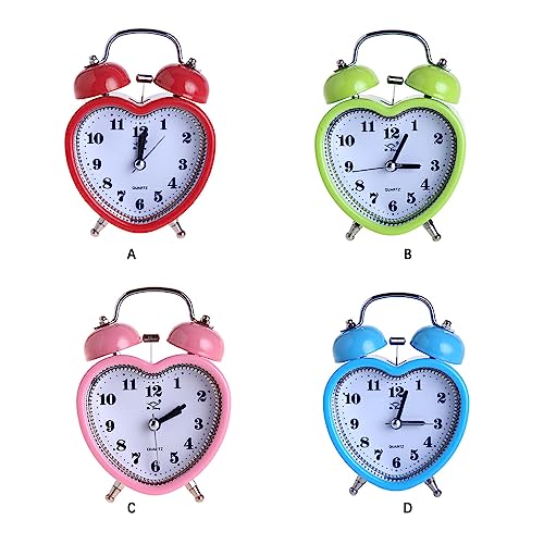 siduytin 3 inch Heart Shape Bell Alarm Clock Nightlight Wake Up Table Digital Clocks Desktop Retro Girls Travel Gift Supply, Red - Image 8