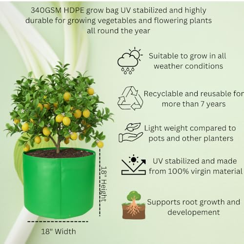 Image of HDPE UV Treated 340 GSM Plant Growing Bags for Terrace Gardening Easy to Use 18 x 18 Inch - Pack of 2