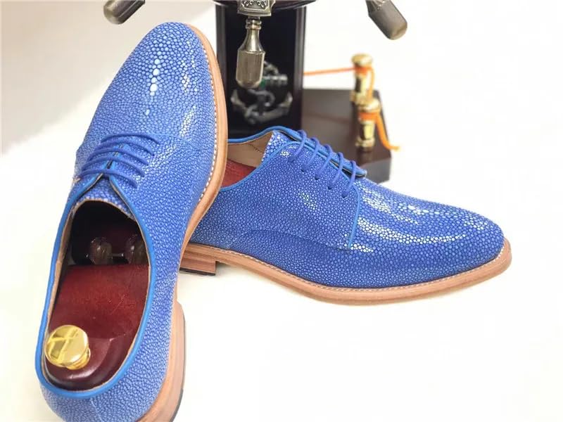 Authentic Real Stingray Skin Fashion Red Blue Men's Dress Shoes Genuine Exotic Leather High-end Male Lace-up Party Dress Oxfords3