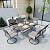 Pamapic 7 Piece Patio Dining Set for 6,Wicker Outdoor Furniture Set for Backyard Garden Deck Poolside with Iron Slats Table Top,6 Cushions Swivel Rocker Chairs,Removable Cushions(Gray)
