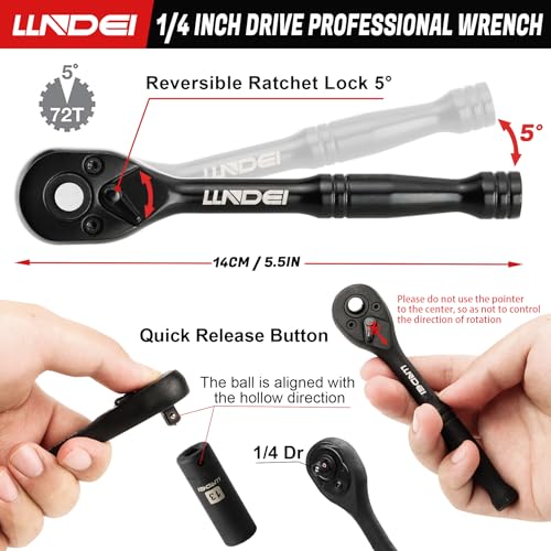 Image of LLNDEI 1 /4 inch Drive Impact Socket Set 83 Piece,Standard SAE(5 /32-9 /16 inch) Metric Size(4-15mm),72T Ratchet Wrench Handle,CR-V Mechanics Tool Set with Adapter,Screwdriver Bits for Automotive Repair