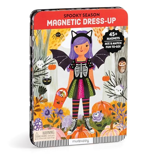 Mudpuppy Spooky Season Magnetic Dress Up Game with Illustrated Halloween Scenes Including 2 Spooky Characters and Over 40 Mix and Match Magnets Perfect for Travel