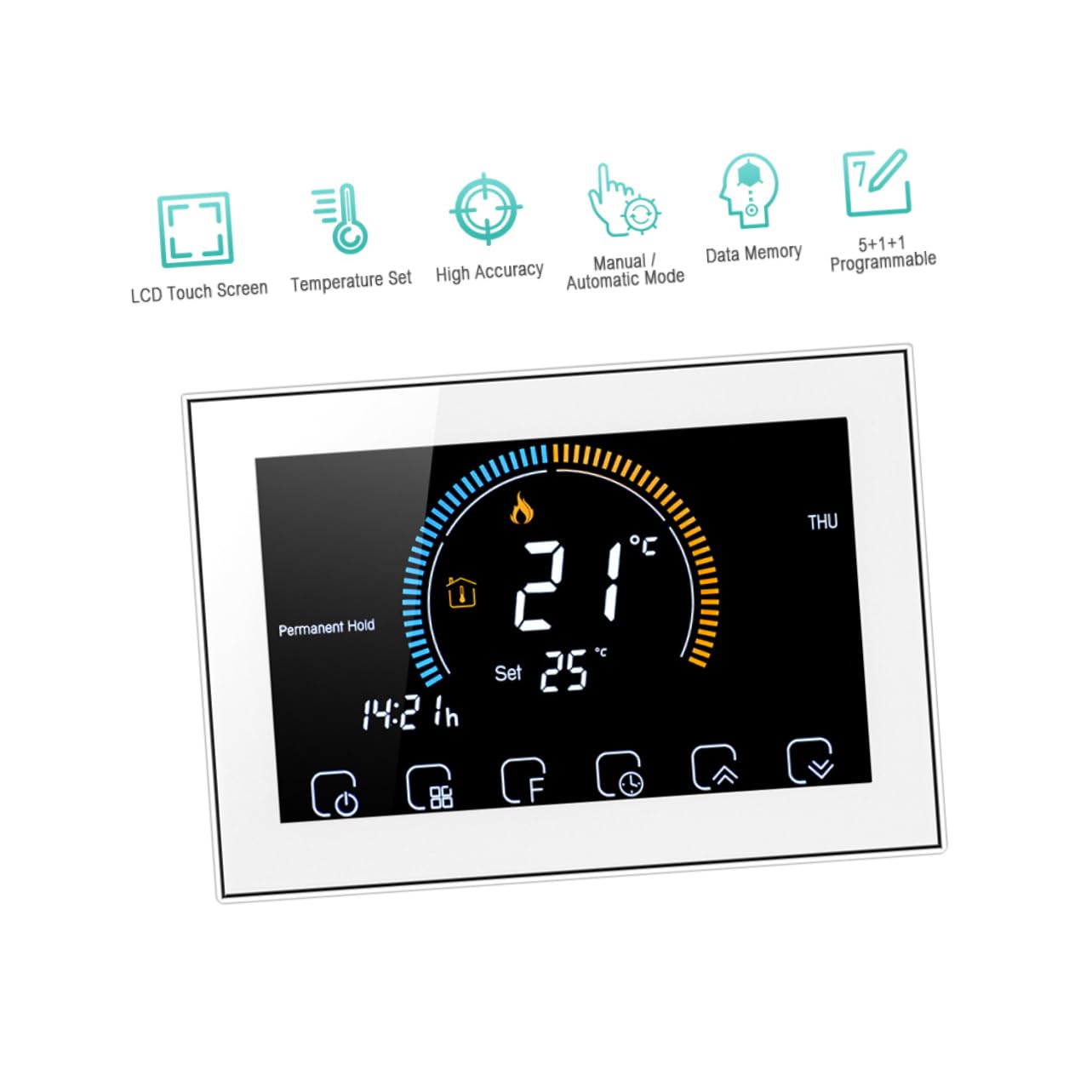 NUOBESTY Smartes Thermostat Mit Farb-LCD Und Touchscreen Geeignet Kassetten Euro-runddosen Komfortable Temperaturregelung
