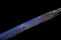 Vista 4 de Espada completa azul de alta hoja de acero de manganeso Katana japonesa Samurai Espada Funda de cuero